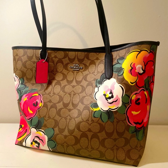 Coach Handbags - Coach City Tote in Signature Canvas with Vintage Rose Print